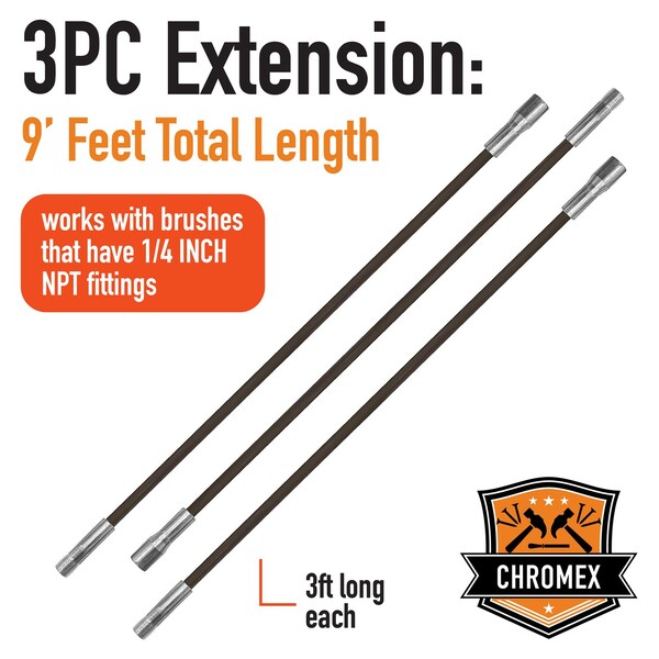 Chromex 3-Piece 9ft Fiberglass Chimney Rod Extensions with 1/4'' NPT Fittings - ADX1-1025