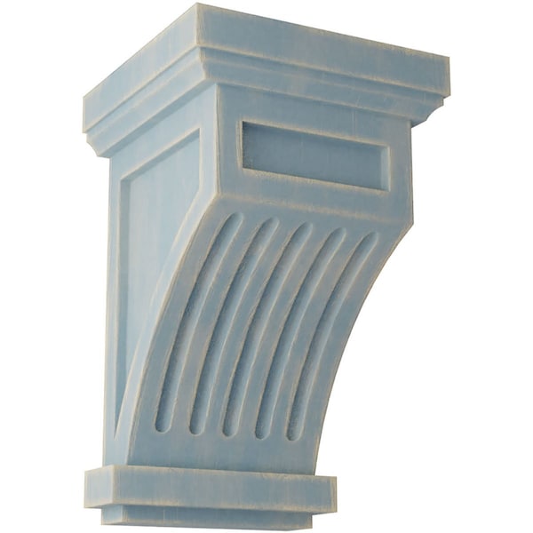 Ekena Millwork 4 1/4"W x 4 1/4"D x 7"H Fluted Wood Vintage Decor Corbel, Driftwood Blue - CORWD04X04X07FLBU