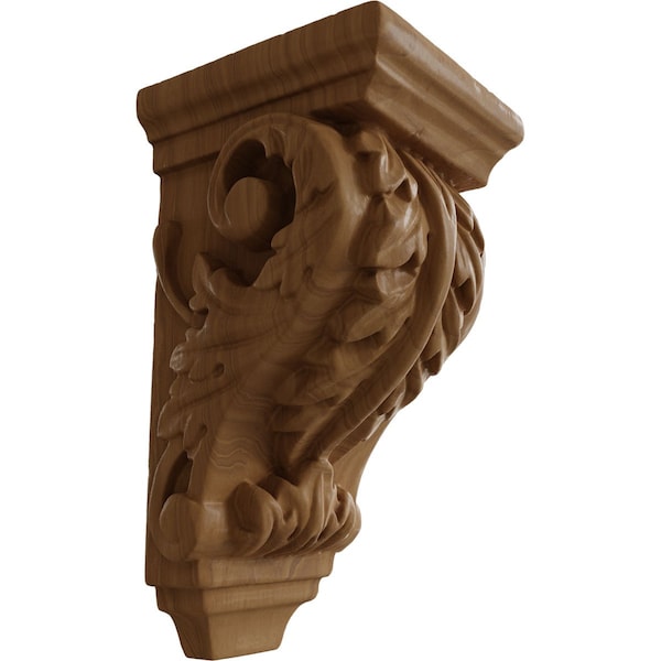 Ekena Millwork 2 1/4"W x 2 1/4"D x 4 1/4"H Extra Small Acanthus Wood Corbel, Cherry - CORW02X02X04ACCH