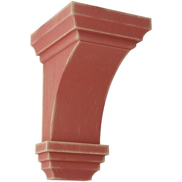 Ekena Millwork 3 1/2"W x 3 3/4"D x 6"H Mini Jefferson Wood Vintage Decor Corbel, Salvage Red - CORWD03X03X06JERD