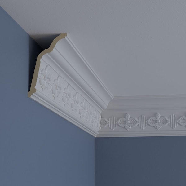 Ekena Millwork 5 1/8"H x 3 1/8"P x 5 7/8"F x 94 1/2"L, (4" Repeat), Victorian Crown Moulding - MLD05X03X05VI