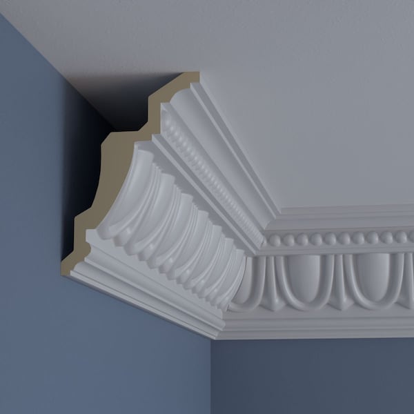 Ekena Millwork 7 1/4"H x 5"P x 8 3/4"F x 94 1/2"L, (4" Repeat), Egg and Dart Crown Moulding - MLD07X05X08EG