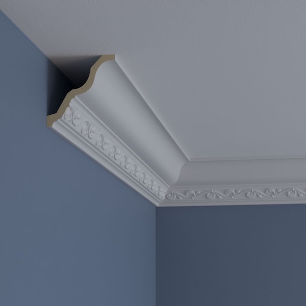 Ekena Millwork 3 1/2"H x 3 3/8"P x 4 3/4"F x 94 1/2"L, (3 1/4" Repeat), Cornelia Crown Moulding - MLD03X03X04CN