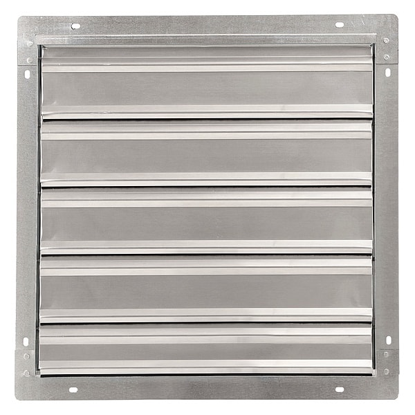 Dayton 18 in 21"H-W 5.75"L Alu Wall Backdraft Dampr, 18-1/2 in x 18-1/2 in, Aluminum - 1C744