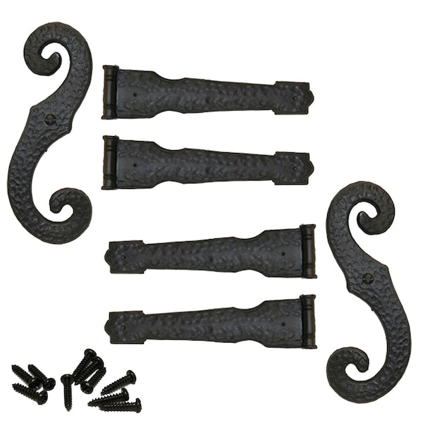 Ekena Millwork Decorative Vinyl Hinges, 4 Hinges, 2 S-Hooks for Lifetime Vinyl Shutters, 002 - Black - LVDH0006002