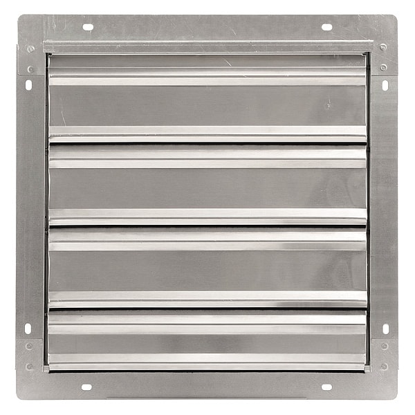 Dayton 16 in 19"H-W 5.75"L Alu Wall Backdraft Dampr, 16-1/2 in x 16-1/2 in, Aluminum - 1C743