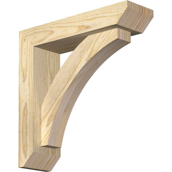 Ekena Millwork Thorton Slat Rough Sawn Bracket w/ Offset Brace, Douglas Fir, 4"W x 14"D x 14"H - BKT0402X14X14THR06RDF