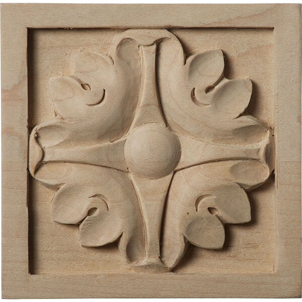 Ekena Millwork 3 1/2"W x 3 1/2"H x 3/4"P Medium Edinburgh Square Rosette, Rubberwood - ROS03X03EDRW