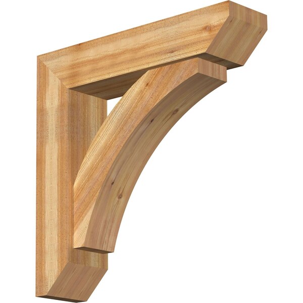 Ekena Millwork Thorton Slat Rough Sawn Bracket w/ Offset Brace, Western Red Cedar, 8"W x 34"D x 34"H - BKT0806X34X34THR06RWR