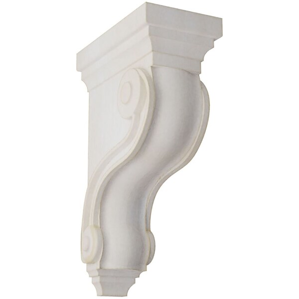 Ekena Millwork 3 3/8"W x 6 1/2"D x 10 1/2"H Boston Traditional Scroll Wood Vintage Decor Corbel, Chalk Dust White - CORWD03X06X10TSWH