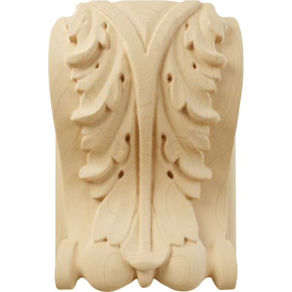 Ekena Millwork 3 1/2"W x 2"D x 4 1/2"H Small Acanthus Block w/ Backplate Wood Corbel, Alder - CORW04X02X05ABAL