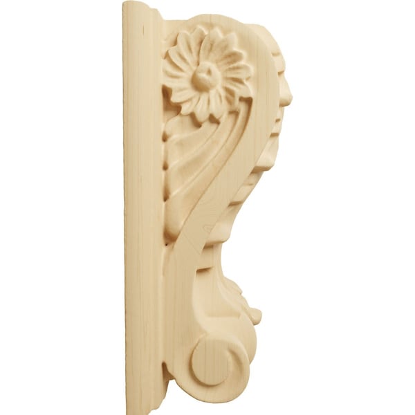 Ekena Millwork 3 1/2"W x 2"D x 4 1/2"H Small Acanthus Block w/ Backplate Wood Corbel, Alder - CORW04X02X05ABAL