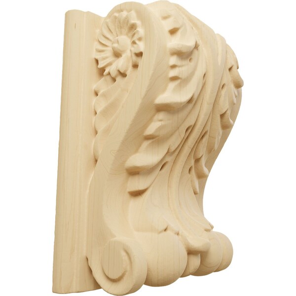 Ekena Millwork 3 1/2"W x 2"D x 4 1/2"H Small Acanthus Block w/ Backplate Wood Corbel, Alder - CORW04X02X05ABAL
