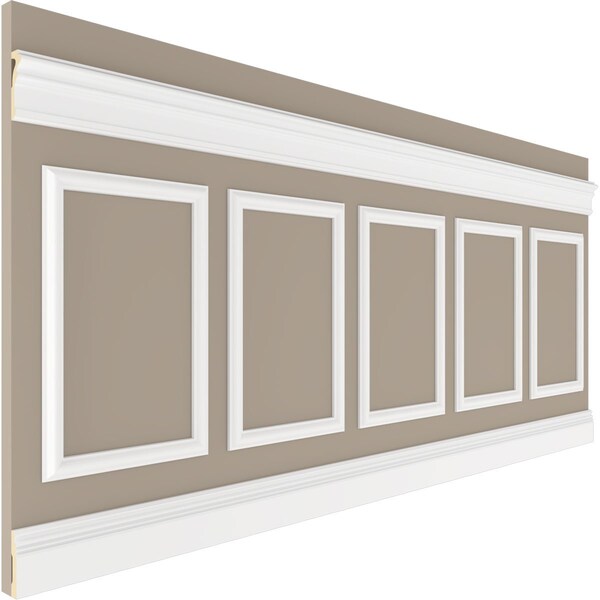 Ekena Millwork 94 1/2"L (Adjustable 40"H to 44"H) Ashford Square Panel Traditional Wainscot Paneling Kit - WPKUSQ081P040