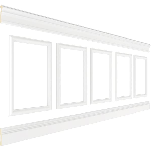 Ekena Millwork 94 1/2"L (Adjustable 40"H to 44"H) Ashford Square Panel Traditional Wainscot Paneling Kit - WPKUSQ081P040