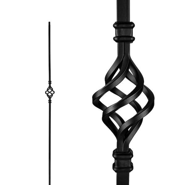 Nuvo Iron in Square x 44in Long Black Steel Interior Balusters - Single Basket, 12PK - SQI1B-12MP