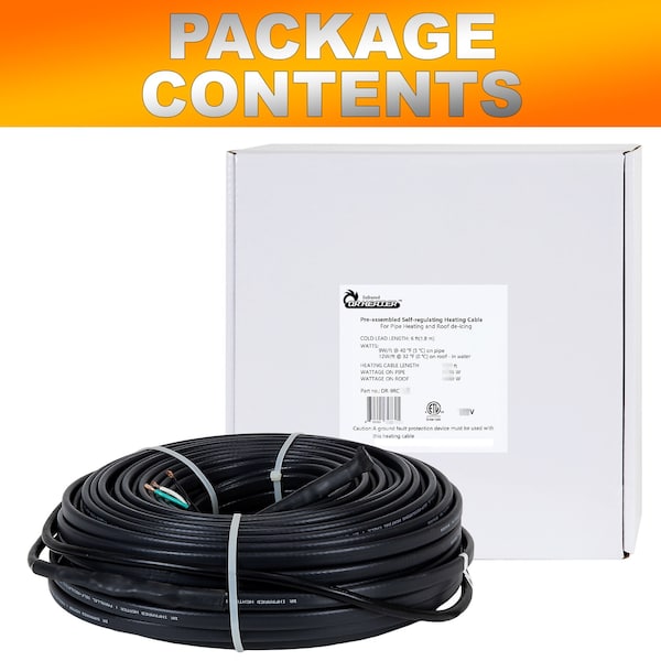 Dr Infrared Heater Heating Cables for Pipe and Roof De-Icing, Self-Regulating with Thermostat 240V/2400W/200 ft. - DR-9RC2200
