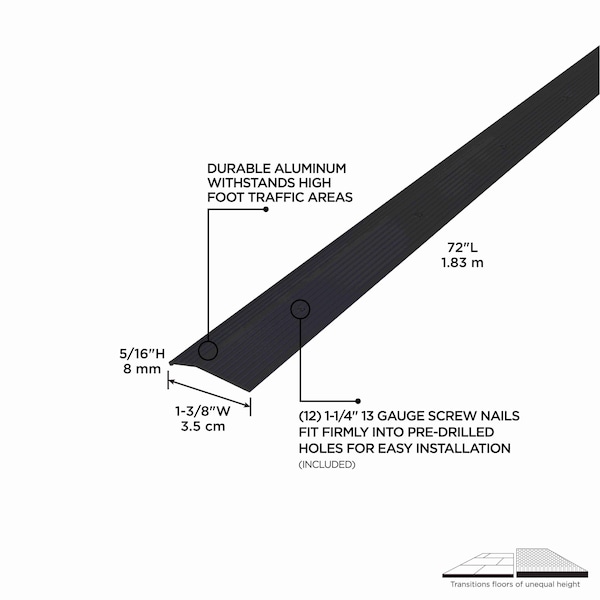 M-D Building Products Aluminum, Matte Black, 72 in L, 1.375 in W - 66268