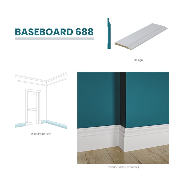 Reso Radiata pine, White, 96 in L, 0.68 in H, 5.25 in W, Primed - RMB-688-96-20
