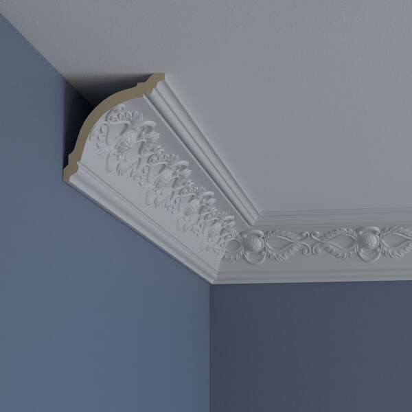 Ekena Millwork 3 7/8"H x 3 3/4"P x 5 3/8"F x 94 1/2"L, (7 7/8" Repeat), Logan Crown Moulding - MLD03X03X05LO
