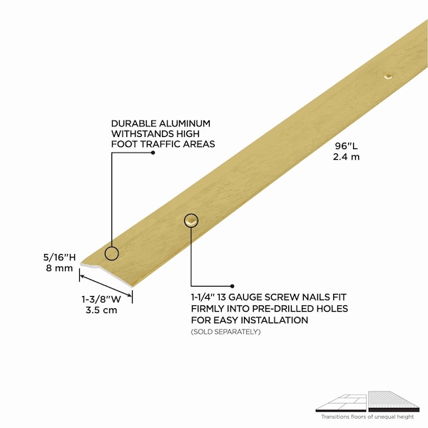 M-D Building Products Aluminum, Satin Brass, 96 in L, 1.375 in W - 43718
