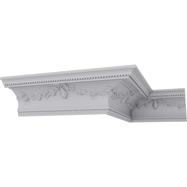 Ekena Millwork 6 3/4"H x 6 7/8"P x 9 5/8"F x 94 1/2"L, (19 1/4" Repeat), Floral Swag Crown Moulding - MLD06X06X09FL