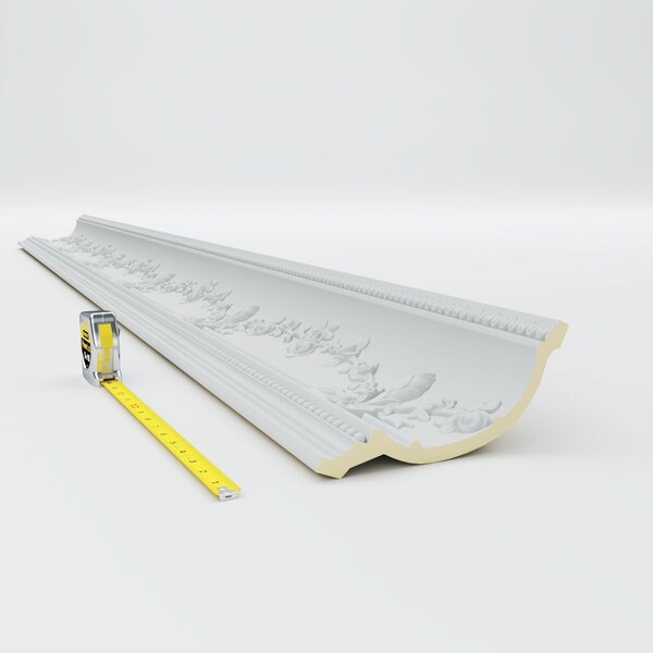 Ekena Millwork 6 3/4"H x 6 7/8"P x 9 5/8"F x 94 1/2"L, (19 1/4" Repeat), Floral Swag Crown Moulding - MLD06X06X09FL