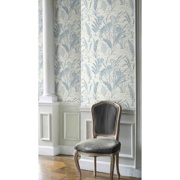 York Wallcoverings Fernwater Cranes Blue Wallpaper - GR5954