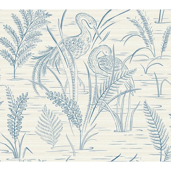 York Wallcoverings Fernwater Cranes Blue Wallpaper - GR5954