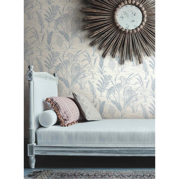 York Wallcoverings Fernwater Cranes Blue Wallpaper - GR5954