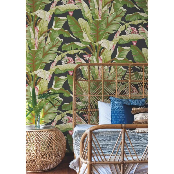 York Wallcoverings Banana Leaf Black and Red Wallpaper - AT7071