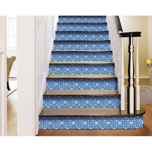 Homeroots 4 x 4 in. Blue & White Cross Peel & Stick Tiles - 400116