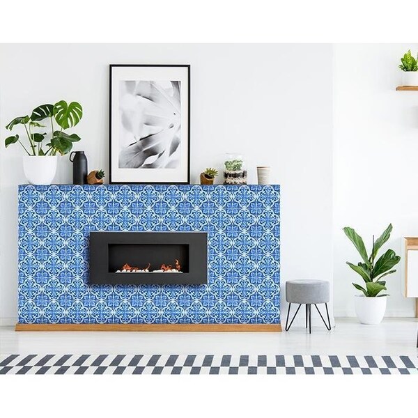 Homeroots 4 x 4 in. Blue & White Cross Peel & Stick Tiles - 400116