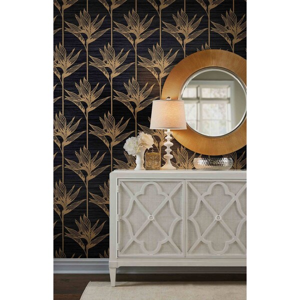 York Wallcoverings Bird of Paradise Black and Gold Wallpaper - TC2674