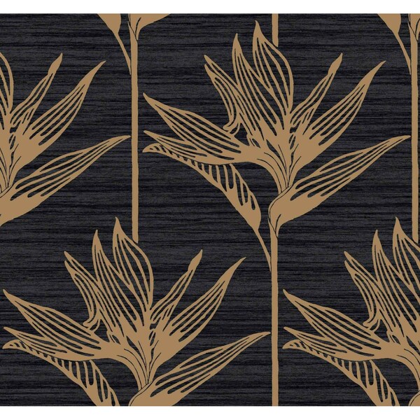 York Wallcoverings Bird of Paradise Black and Gold Wallpaper - TC2674