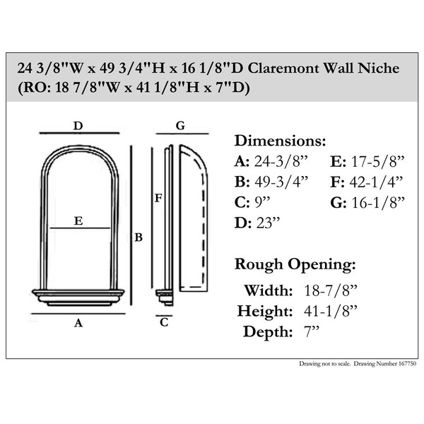 Ekena Millwork 24 3/8"W x 49 3/4"H x 16 1/8"D Claremont Wall Niche (RO: 18 7/8"W x 41 1/8"H x 7"D) - NCH24X49CL
