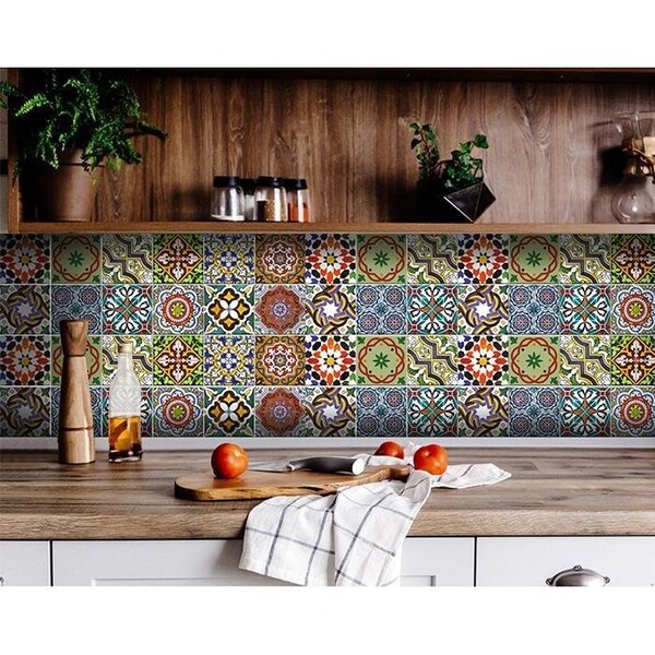 Homeroots 8 x 8 in. Mediterranean Mash Red Mosaic Peel & Stick Tiles - 399854