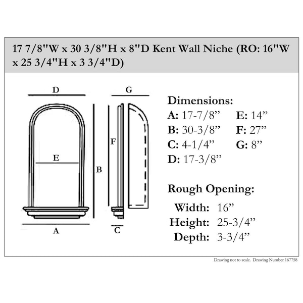 Ekena Millwork 17 7/8"W x 30 3/8"H x 8"D Kent Wall Niche (RO: 16"W x 25 3/4"H x 3 3/4"D) - NCH17X30KE