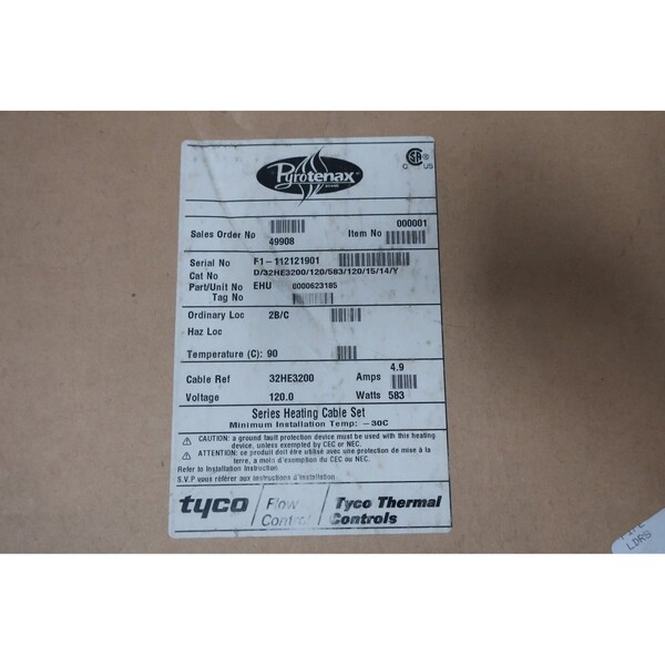 Pyrotenax JACKETED HEATING CABLE 120FT 583W 120V-AC OTHER HEATING ELEMENT - D/32HE3200/120/583/120/15/14/Y