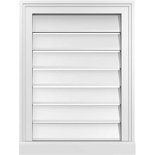 Ekena Millwork Vertical Surface Mount PVC Gable Vent: Functional, w/ 2"W x 2"P Brickmould Sill Frame, 18"W x 24"H - GVPVE18X2403SF