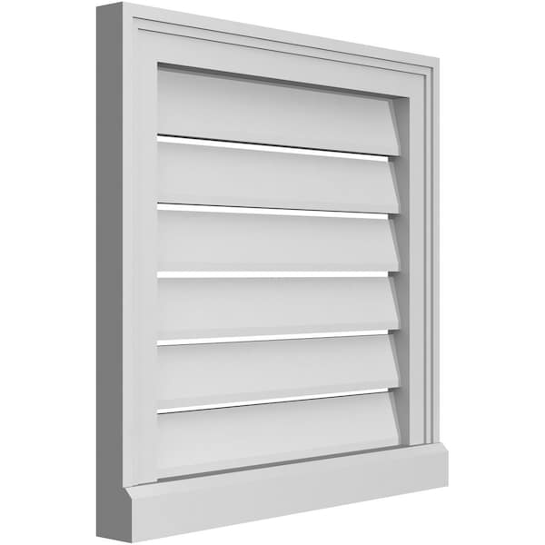 Ekena Millwork Vertical Surface Mount PVC Gable Vent: Functional, w/ 2"W x 2"P Brickmould Sill Frame, 20"W x 20"H - GVPVE20X2003SF