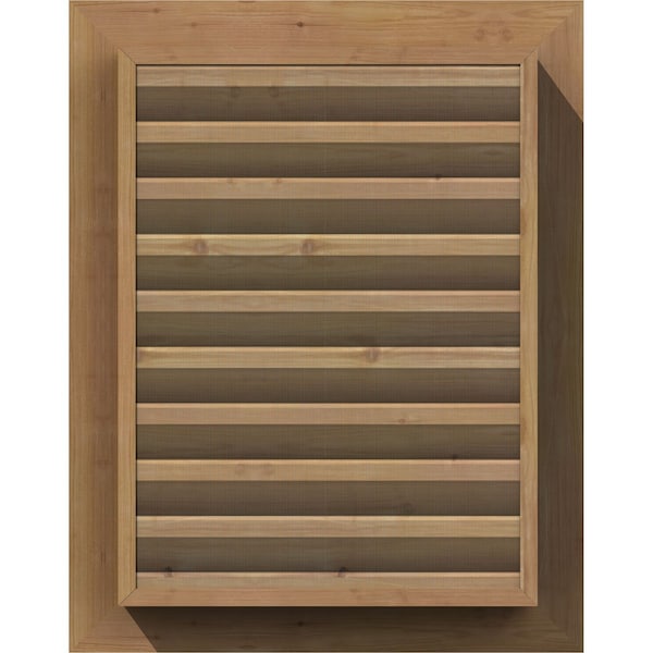 Ekena Millwork Vertical Gable Vent Functional, Western Red Cedar Gable Vent w/ 1" x 4" Flat Trim Frame, 14"W x 34"H - GVWVE14X3401SFUWR