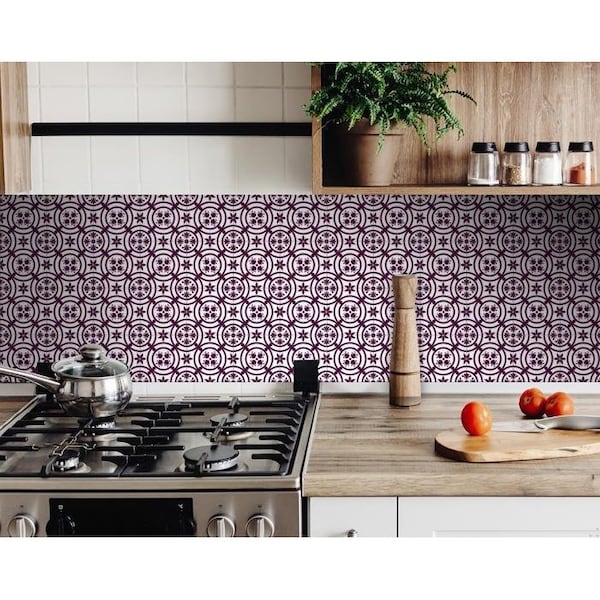 Homeroots 8 x 8 in. Merlot Lisa Violet Removable Peel & Stick Tiles - 400394