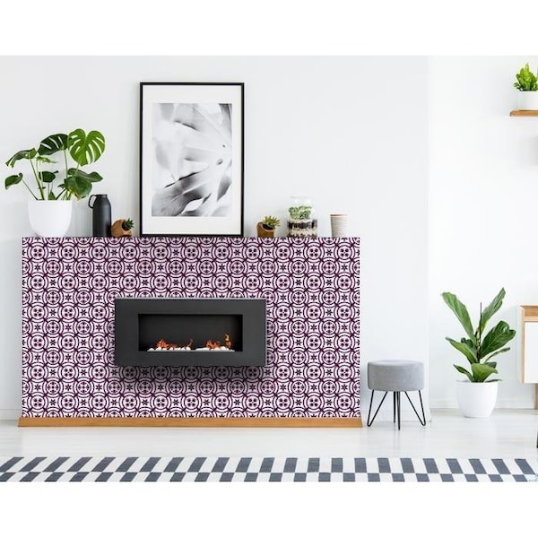 Homeroots 8 x 8 in. Merlot Lisa Violet Removable Peel & Stick Tiles - 400394