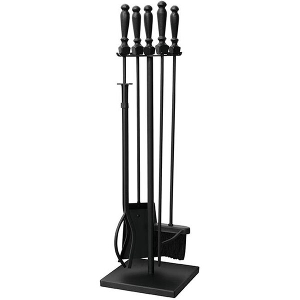 Uniflame Uniflame F-1051 5 Piece Black Wrought Iron Fireset with Ball Handles - F-1051