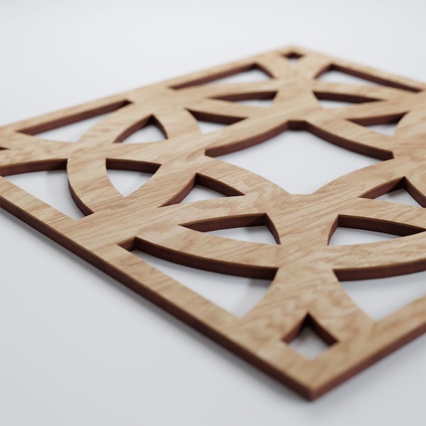 Ekena Millwork Medium Brownsville Decorative Fretwork Wood Wall Panels, Red Oak, 15 3/8"W x 15 3/8"H x 3/8"T - WALW16X16X0375BNERO