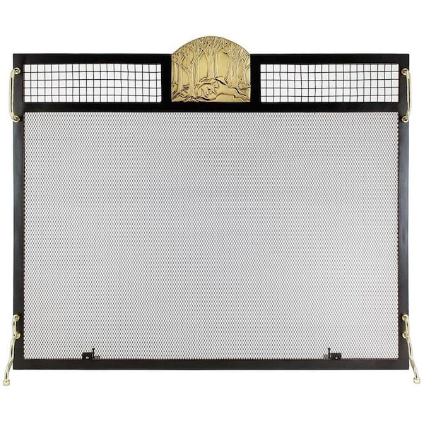 Minuteman Forest Fox Emblem Fireplace Screen, Polished Brass - SES-3830PF