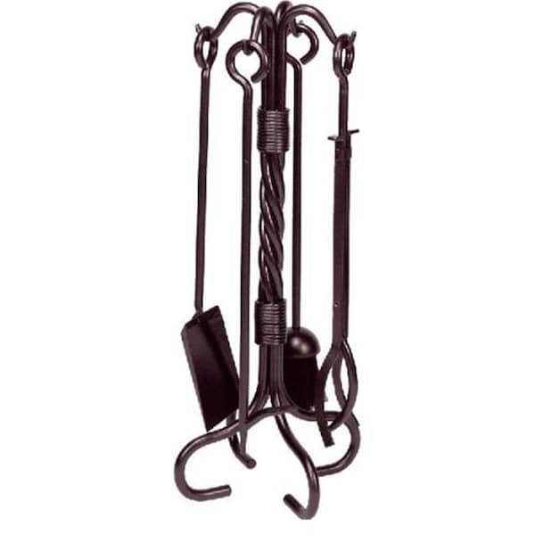 Dagan Wrought Iron Fireplace Tool Set with Twist Handles, Bronze - 5 Piece - AHF302