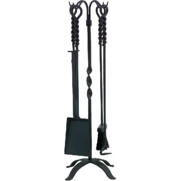 Dagan Twist Design Wrought Iron Fireplace Tool Set, Black - 5 Piece - 5817