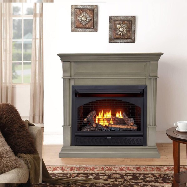 Procom Heating Dual Fuel Vent Free Gas Fireplace System, 26,000 BTU, T-Stat Control, Slate Gray Finish - FBNSD28T-2GR